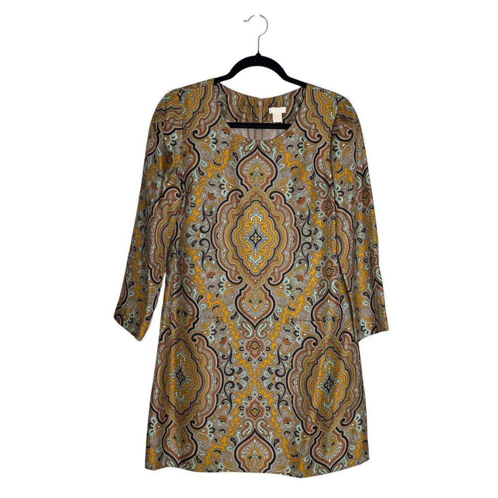 J Crew Jules Italian Paisley Silk Sheath Dress 3/4 Sleeve Preppy Colorful size 6